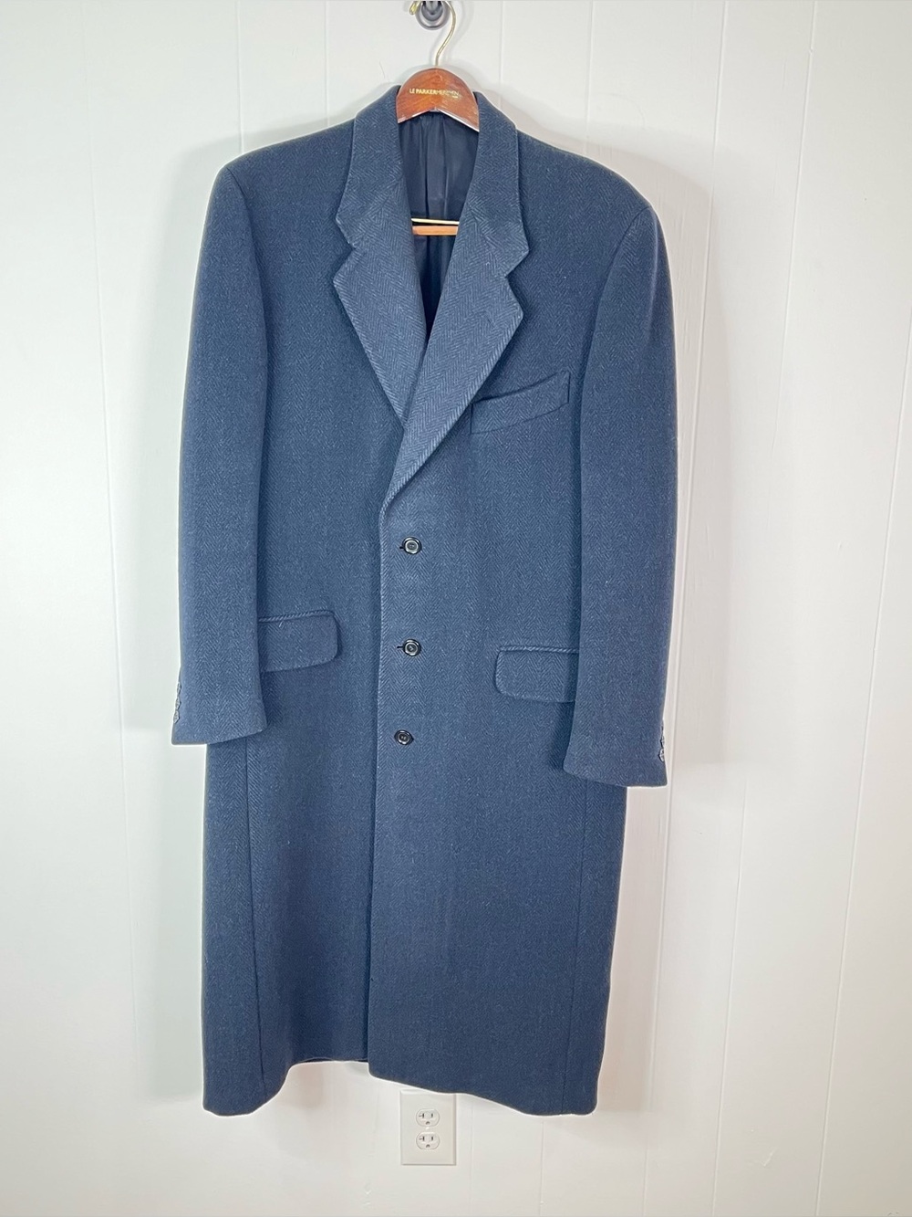Vintage MANI by Giorgio Armani 100% Virgin Wool Overcoat Made Italy Blue